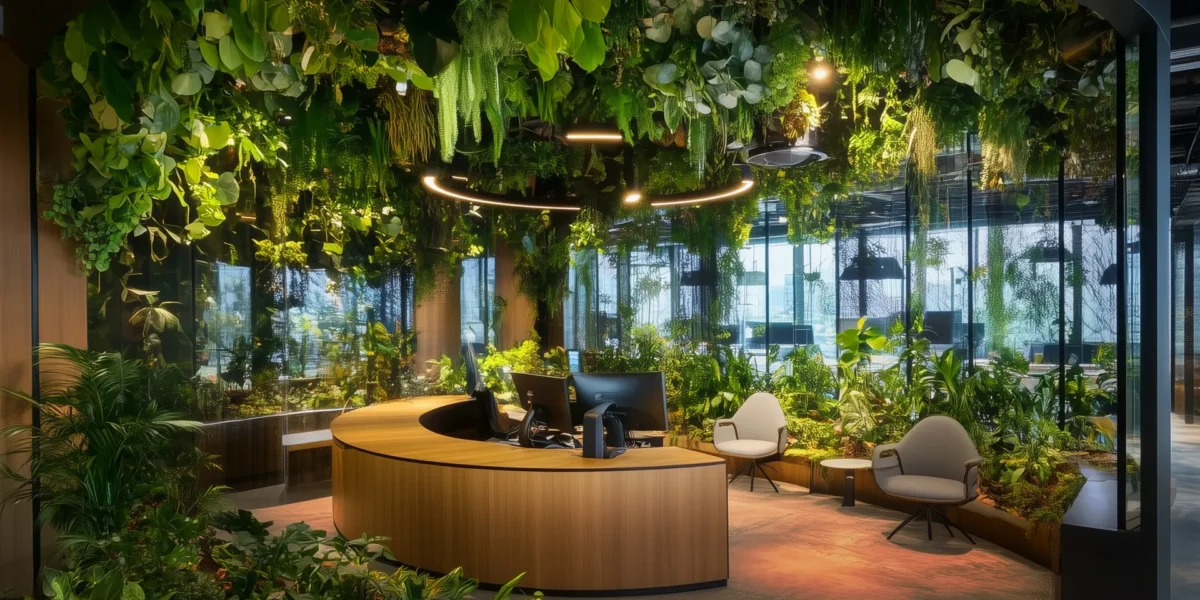Biophilic design integrating natural elements in office spaces